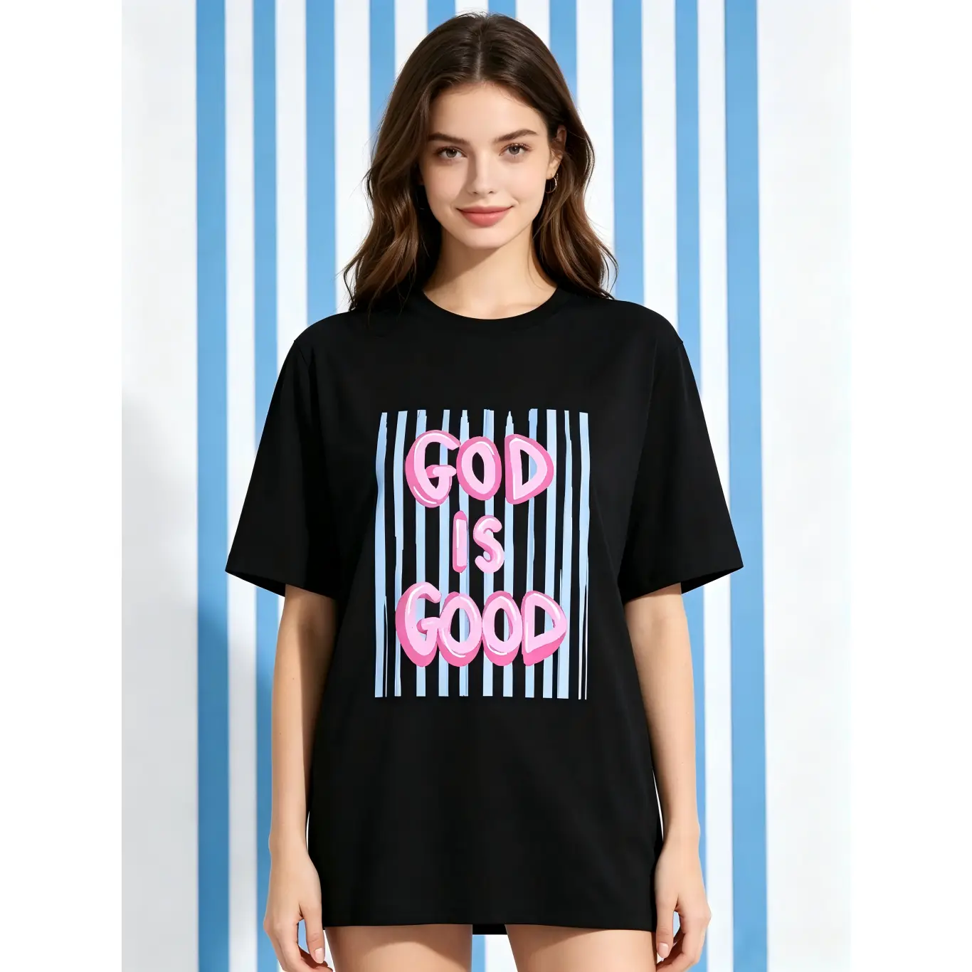 Unisex Essential Graphic Cowl-Neck Fitted Style Washed Cotton Plus Size Sports Top, God is Good Print, Chic, Skirts
