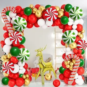 126 PCS Red Green White Christmas Balloon Garland Arch Kit, Christmas Decorations for Christmas Party Candy Cane Balloon