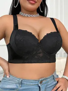Plus-Size Women's lace push-up bra with wide straps and underwire full cups, providing strong support and lift for fuller figures, suitable for everyday wear.