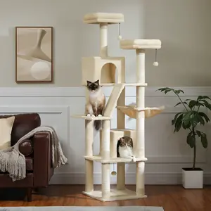 70.9" H Multi-Level Cat Tree Tower with Scratching Post, Scratching Board, Perch and Cat Condo for Indoor Cats Large Cat Tower