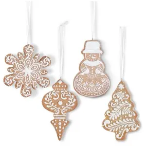 Christmas Gingerbread Cookie Ornaments in Four Different Designs - Snowflake, Snowman, Ornament, and Tree - Festive Holiday Decorations