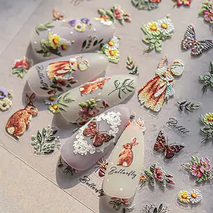 Vintage Garden Fairy Nail Stickers • Butterfly Bee Rose Flower Bunny Nail Art Decals • Cottagecore Floral DIY Manicure Stickers
