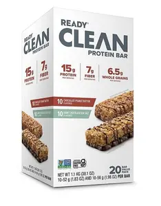 Ready® Protein Bars – High-Protein Snack with 15g Whey Protein, With Flaxseeds and Omega-3s for Sustained Energy, Supports Lean Muscle and Recovery – 20CT Variety Pack, 10CT Chocolate Peanut Butter & 10CT Dark Chocolate Sea Salt