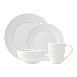 212 MAIN Godinger 82859 Handmade Pique Texture Plain Look Tableware, 16-Piece Dining Plate Set for Kitchen Fixture Accessories