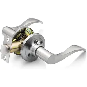 LockInterior Door Handle, Polished  Metal, RectangularDesign, Fits /8 to /4 Inch , for Bathroom and Bedroom (, Push Button Lock)