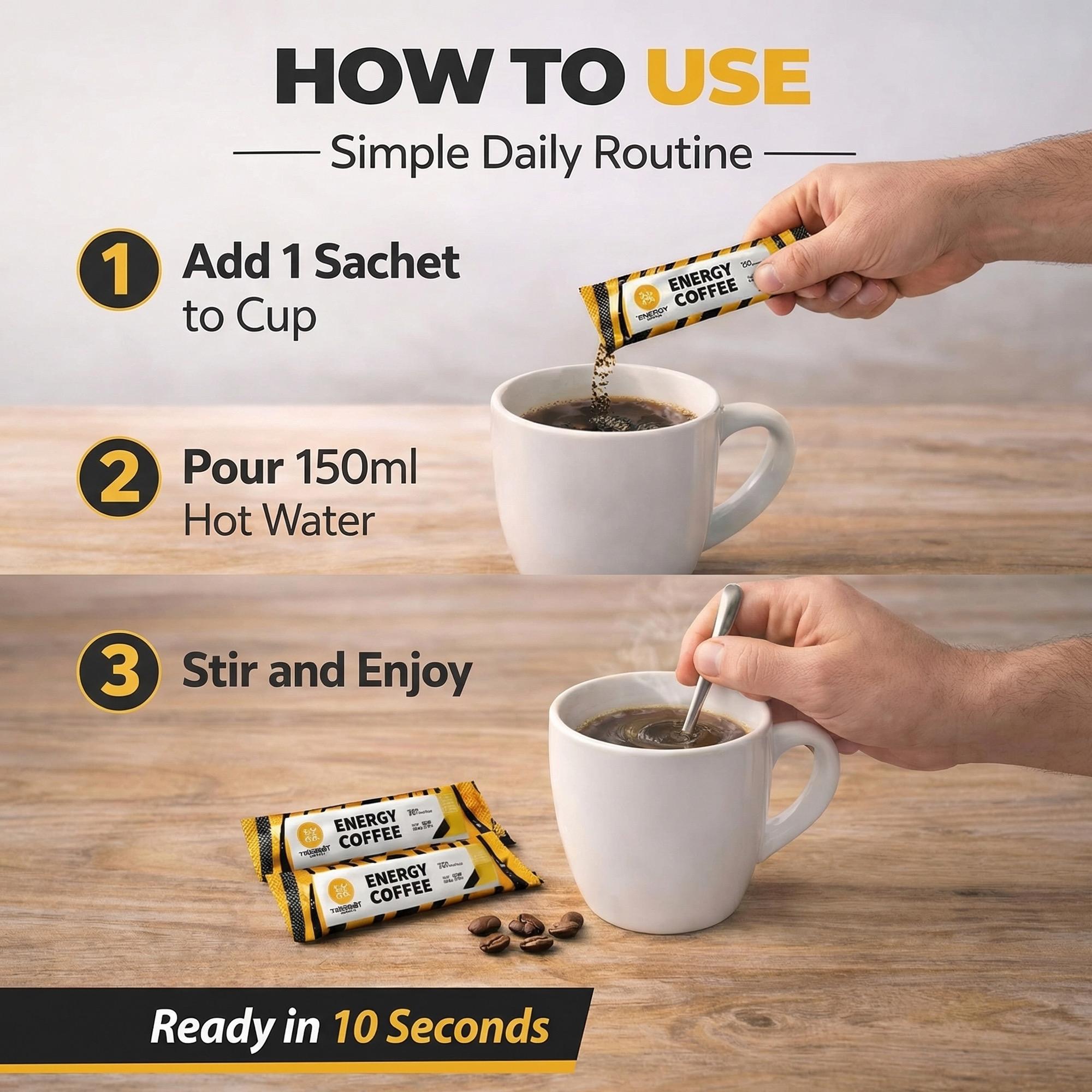 TIGERMEET Functional Energy Coffee Herbal Coffee Blend for Daily Energy, Focus & Performance (6 Sachets)