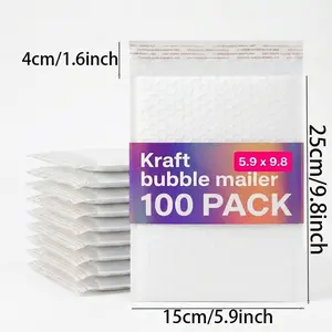 50/100 Pcs 5.9x9.8 Inch Bubble Mailers, Self-Sealing Padded Shipping Envelopes - Waterproof Tear-Resistant Bags for Mailing Anklets, Travel-Size Skincare & Small Journals