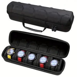 5-Slot Watch Travel Case 🕶️ - Hard Shell Watch Organizer with Cushion & Handle, Unisex Watch Storage Box, Black Friday Deal: Ideal Halloween Gift for Watch Lovers 🎁