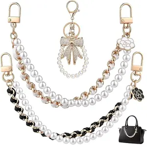 Handbag, Wallet, Belt Loop Chain, Denim Bag Charm, Imitation Pearl Vintage Strap Extender, Three-Piece Set, Fashion Accessory