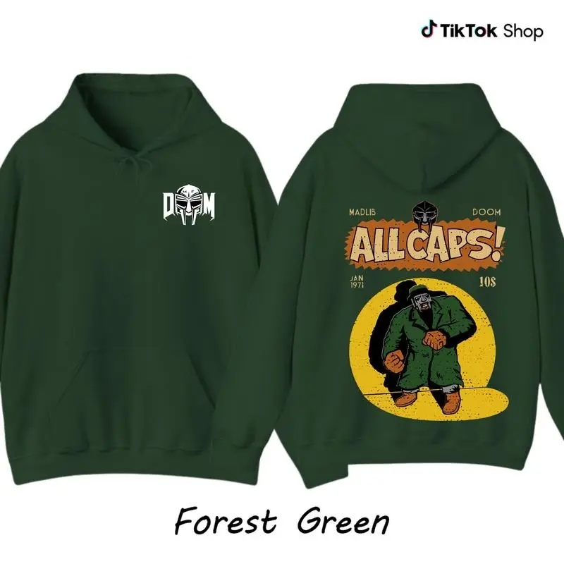 MF Doom All Caps Comic Hoodie For Men For Women, Vintage Inspired Hoodie, Comfortable Pullover Apparel, Trendy Unisex Rap Streetwear Outfit