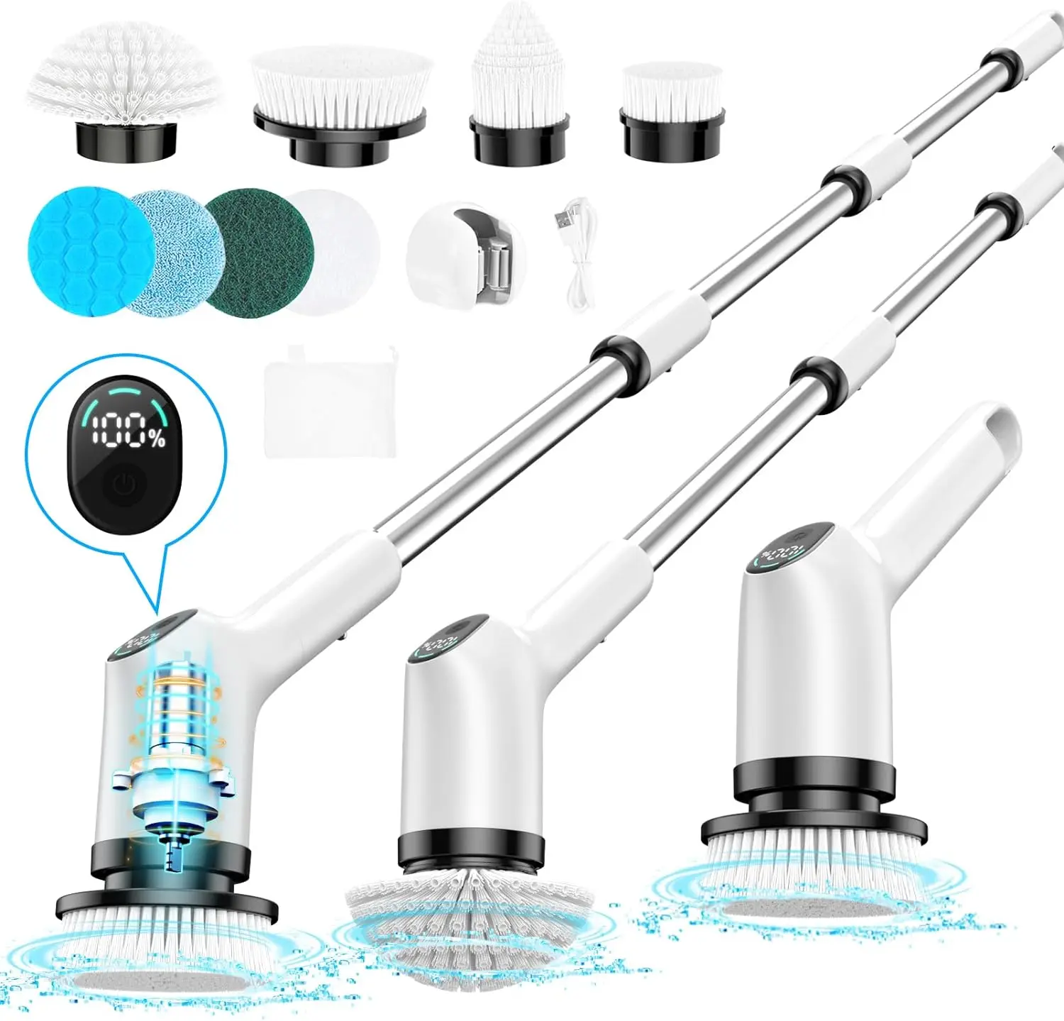 Mothers Day Electric Spin Scrubber, Cordless Shower Scrubber with 8 Brush Heads, 3 Speeds, LED Screen, 2500mAh Battery Capacity, Waterproof IPX6 Cleaning Tools, Cordless Cleaning Brush, Shower Power Scrubber
