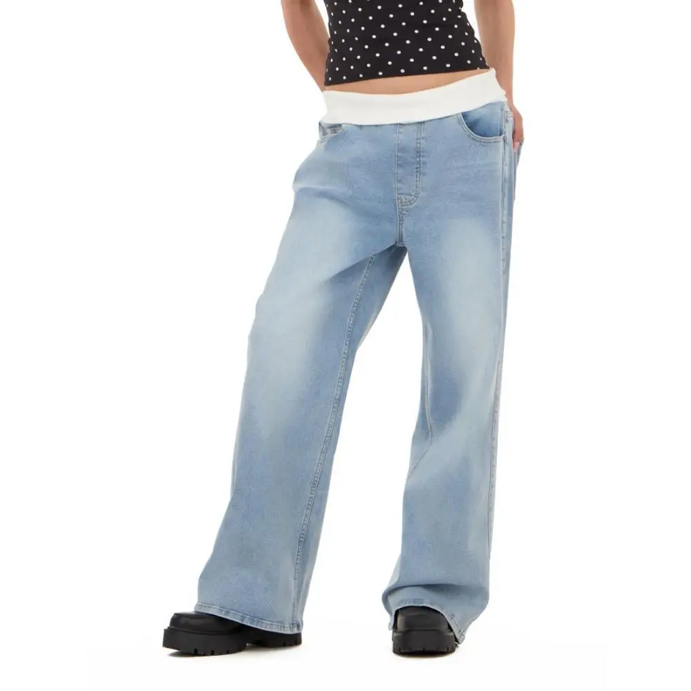 Forever 21 Jeans for Women in a Skinny Fit, Comfortable Stretch Denim with a Wide Foldover Rib Waistband, Bottoms, Basic, Casual Wear, Denim Fabric, Foldover Waist, Full Length, Minimalist, Pants