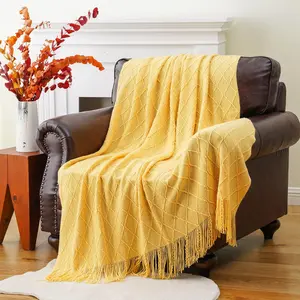 1 Pc Mustard Throw Blanket with Fringe Geometric Bed Lightweight Gold Yellow Throws Breathable Decorative Large Throw for Couch Sofa Indoor Outdoor Cozy Throw Blanket