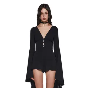Soulful Bliss Long Sleeve Romper - Black