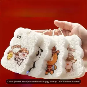 Compressed Wood Pulp Cotton Sponge - Natural Wood Pulp, Random Pattern, Ideal for Kitchen Cleaning, Versatile for Dishes and Surfaces