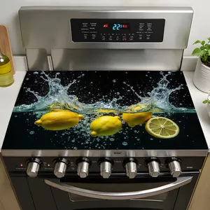 Waterproof Lemon Pattern Rubber Stove Protector, Heat Resistant, Non-Slip, Absorbent, Easy Clean, Oven Pad, Refrigerator Pad, Kitchen Counter Cover