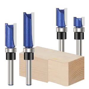 1/4" Shank Pattern Flush Trim Router Bit Set – 4 Pcs, 1/2" Cutting Diameter, 4 Cutting Lengths (11.9mm-38.1mm) for Woodworking, Laminate, Template Routing