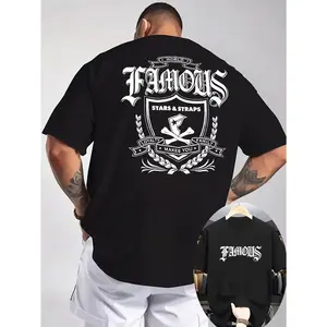 Famous Stars & Straps Men's Streetwear Short-Sleeve Top, White Seamless Fabric, Round Neck, Breathable, Lightweight, Stretchy, Comfortable Fit, Plus Size Graphic Tee for Everyday Wear