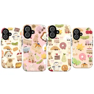 Cute Jelly-Cat Phone Case – Kawaii Food Friends Phone Cover For iPhone 17 16 15 14 13 12 Mini 11 Pro Max X 8 7 Plus SE & SS Galaxy, Bakery Aesthetic – Croissant, Donut & Teddy Bear, Adorable Gift for Her Women Girls Bestie BFF
