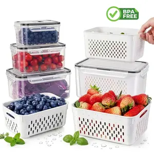 3-Pack Clear Fridge Organizer Bins | Stackable Fruit Storage Containers for Fridge with Removable Colander, BPA-Free Food Storage Container for Salad Berry Lettuce Vegetables Meat Keeper Fresh summerwins
