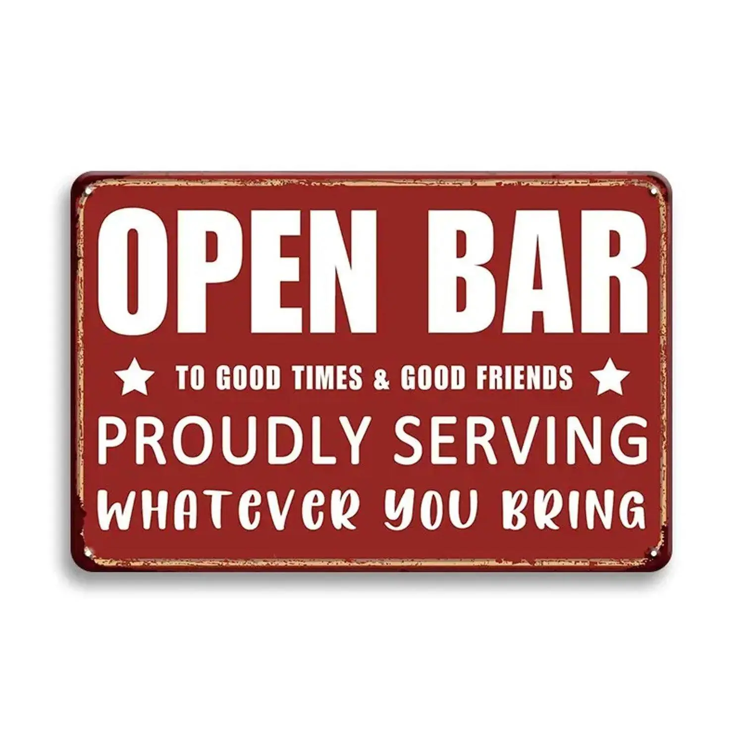 Funny Vintage Tin Bar Sign - 8x12 in Metal Wall Decor, Novelty Home Plaque for Home Bars with 'Proudly Serving Whatever You Bring' Slogan