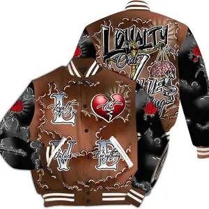 Varsity Jacket To Match Air Foamposite Metallic Copper - Loyalty Over Everything Varsity Jacket Featuring Broken Heart Red Roses And Brain Justice Scale Graphics For Men Women