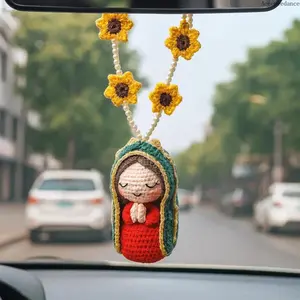 Handmade Crochet Virgin Mary Car Charm, Spiritual Aesthetic Religious Rearview Mirror Fashion Accessory, Spring Glow-Up Car Decor, Car Charms
