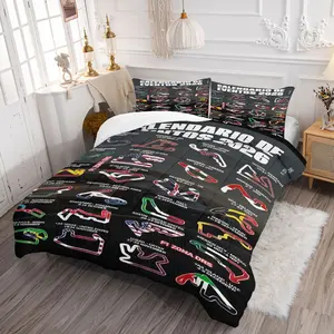 F1 Racing Calendar Printed Comforter Set, Unique Lane Style Bedding Set, Soft and Cozy, Made for Car Enthusiasts, Ideal Bedroom Decorating and Warming Set for Racing Fans, Includes 1/2 Pillowcase (No Filler)