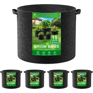 4-Pack Fabric Grow Bags 15 Gallon, Thickened Nonwoven Garden Pots, Growing Bags with Handles, Black