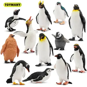 Toymany 12PCS Realistic Penguin Figurines, Plastic Polar Antarctic Animal Figures Set with Penguin Cub, Easter Eggs Cake Toppers Christmas Birthday Gift for Kids Toddlers