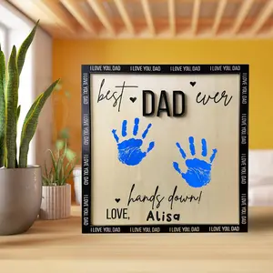 Best Dad Ever Wooden Handprint Frame, 10 Inch DIY Baby Footprint Memorial Frame, Father's Day Gift, Home Decor Item