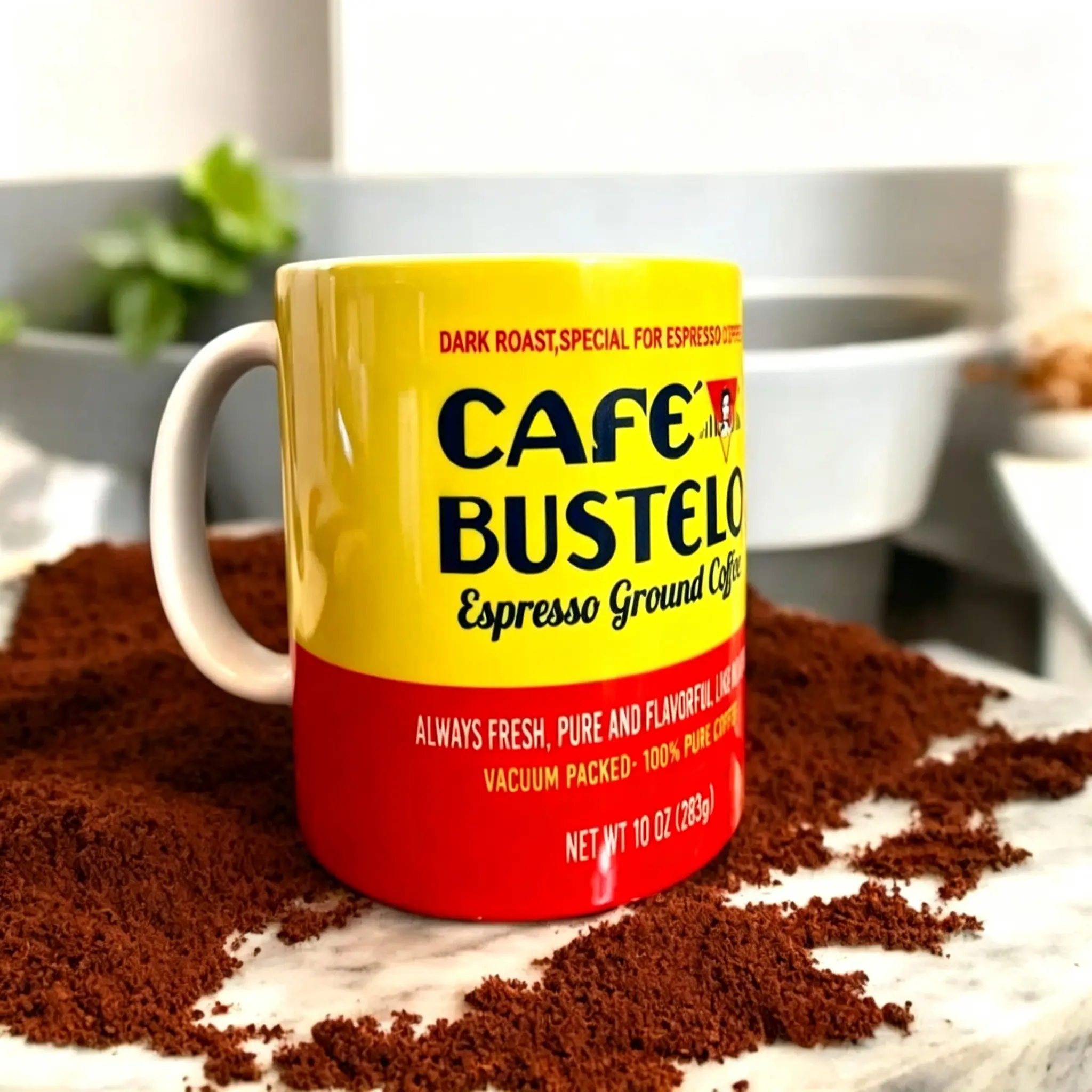 Café Bustelo Latin Ceramic Creative Coffee Cup - Latin art pattern, bold colors, black accents, suitable for Brazilian and Colombian themed microwave-safe tableware, washable Latin-style gift