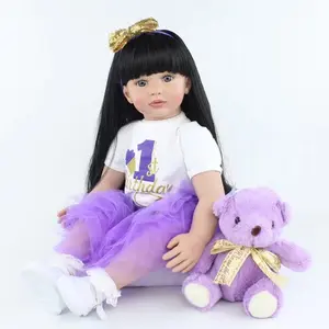 22-inch soft silicone doll, realistic resurrected princess doll, long hair, white top, purple skirt and accessory set - can sit or stand, high-end paint features - perfect for birthdays, Christmas gifts and collectors