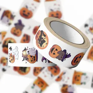 Halloween Stickers for Kids, 500 Pcs Halloween Pumpkin Bat Stickers Roll, 10 Vibrant Colors and Designs, Round Seal Label Stickers, Envelope Seals Paster for Halloween Party Decorations
