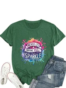 Oversized Inspirational T-Shirt, Vintage Washed Never Let Anyone Dull Your Sparkle Graphic Tee, Retro Motivational Quote Shirt for Women, Aesthetic Positive Vibes Top, Trendy Self Love Apparel, Unique Gift for Her