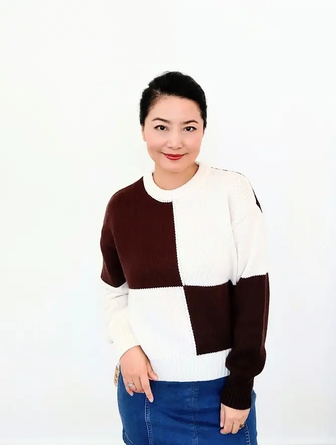 100% Wool Cream and Brown Check Sweater