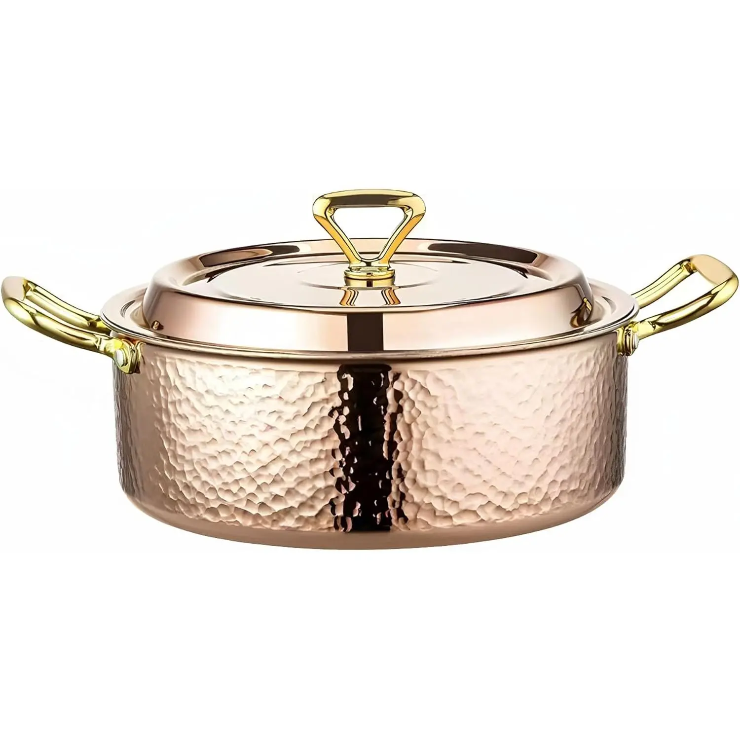 Hammered Copper Rose Gold Tri-Ply Steel Cookware Stock Pot - 6.7QT (30CM), Magnetic Base, Lid Included, Dishwasher & Oven Safe, Multi-Functional for Braise/Roast, Giftable for Wedding, Family Kitchen Lovers, Friends