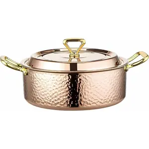 6.7QT Hammered Stock Pot with Lid, Copper Rose Gold, Tri-Ply Stainless Steel, Multi-Functional Cookware for Bake Roast Braise Saute, Magnetic Base, Dishwasher and Oven Safe (30CM)