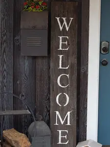 Wooden Welcome Sign for Front Door (5 Foot),  Wide Vertical Outdoor Welcome Signs – Decorative Real Reclaimed Wood - Farmhouse Rustic Yard, or Front Porch Decor, by BarnwoodUSA