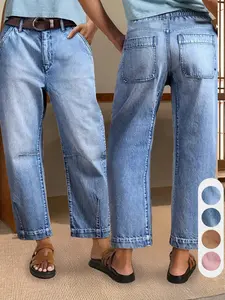 SummerVibes,Women's Denim Long Pants, Non-Elastic H-Type Ankle-Length Jeans, Loose-Fit Casual Comfort, Suitable for All Seasons