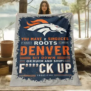 1 Pcs Denver Broncos Digital Printed Flannel Blanket,100% Polyester Fiber For Comfort,Breathability,Warm And Comfortable Sofa Blanket,Suitable For All Year Round! The Perfect Gift For Family