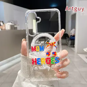 Magnetic Phone Case Supports Wireless Charging for Samsung Galaxy S26 Edge S23 Ultra S24 Plus FE S25 S22+ Autism Mom Hero Pattern Non-Yellowing Shockproof Soft Silicone Transparent Acrylic Large Hole Cover