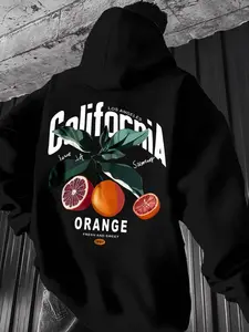 Men's Casual Loose Fit Hooded Sweatshirt with Letter Print, Fleece Lined, Outdoor Wear, Fall & Winter Fashion