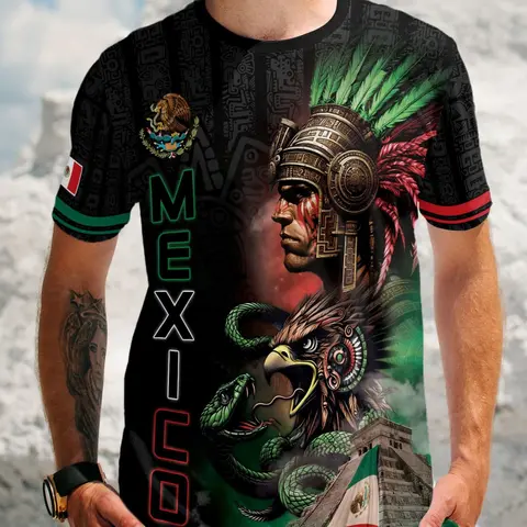 Men's Aztec Pattern Shirt, Mexican Flag T-Shirt, Vintage Sports Short Sleeve, Quick-Dry Soccer Jersey, Casual All Seasons Clothing, Football Athletic Shirt, Athletic T Shirts, Athletic Tees