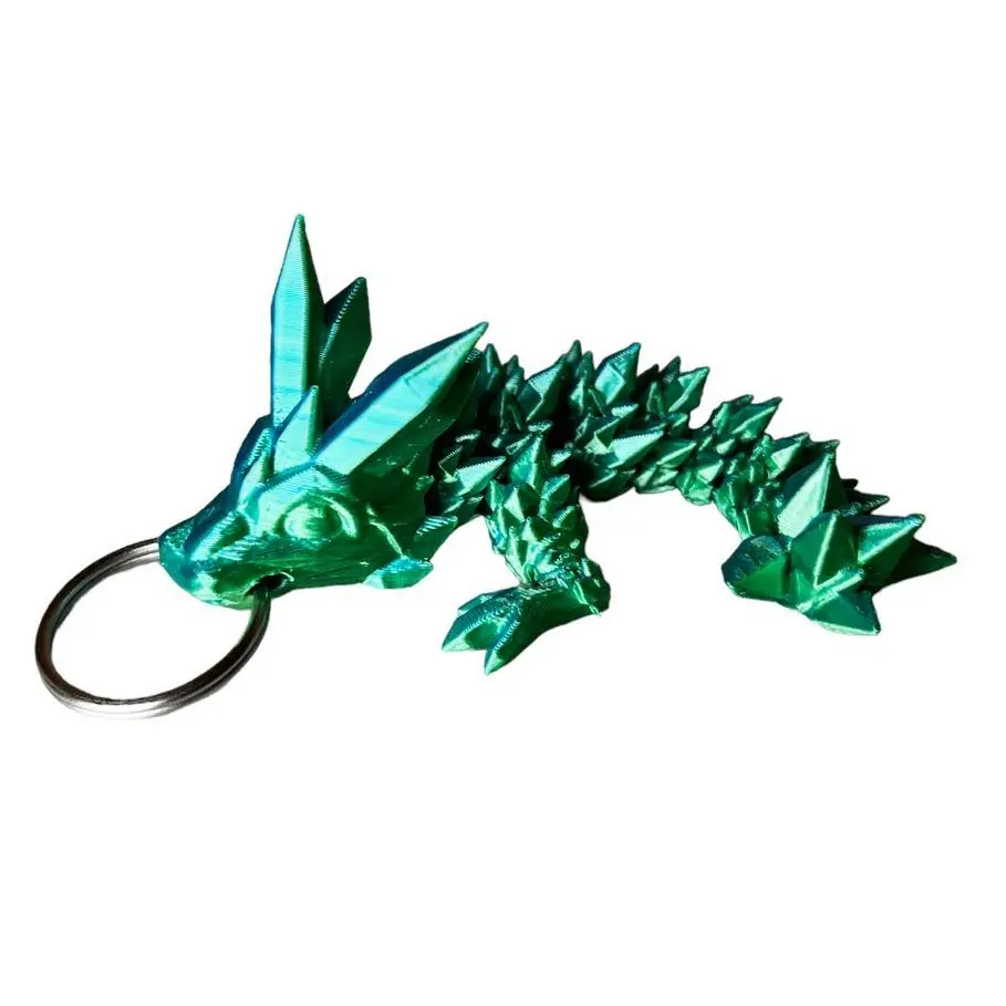 3D Printed Crystal Dragon Tadling Keychain, Vibrant Multicolor Articulated Dragon, Blue and Green Spiked Dragon, Dragon Lover Gift, Stocking Stuffer, Christmas Gift, Cinderwing 3D, Stress Relieving Fidget, Fantasy Gift, ADHD Fidget, Mini Dragon Keychain
