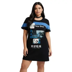 Tokyo Ghoul Ken Kanji Tie-Dye T-Shirt Dress Medium Fitted Short Sleeve Crew Neck Japanese Style Summer 100% Cotton Womenswear Anime Merch