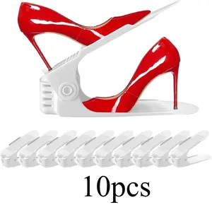 10 Pack Double-Layer Shoe Slot Storage Set, Integrated Plastic Shoe Stack Holder, Space-Saving Stackable Shoe Rack Organizer for Home Bedroom and Closet Organization
