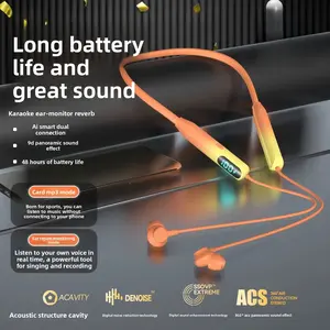 New Wireless Headphones Earbuds Wireless, Bluetooth Neckband Earphones with MP3 Mode, 48H Battery LED Display, Karaoke Ear Return for Sports