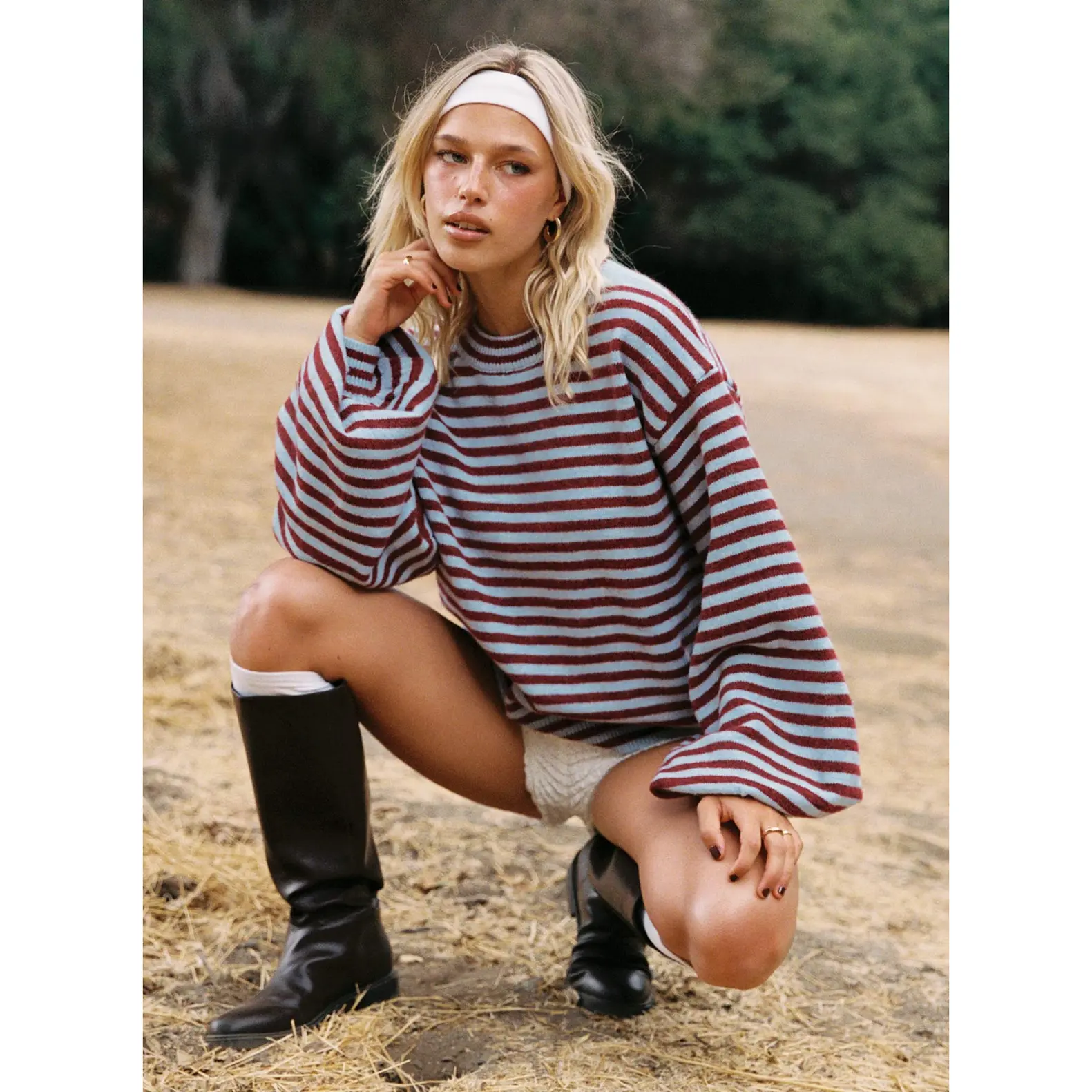 Winter Stroll Knit Sweater Blue Stripe