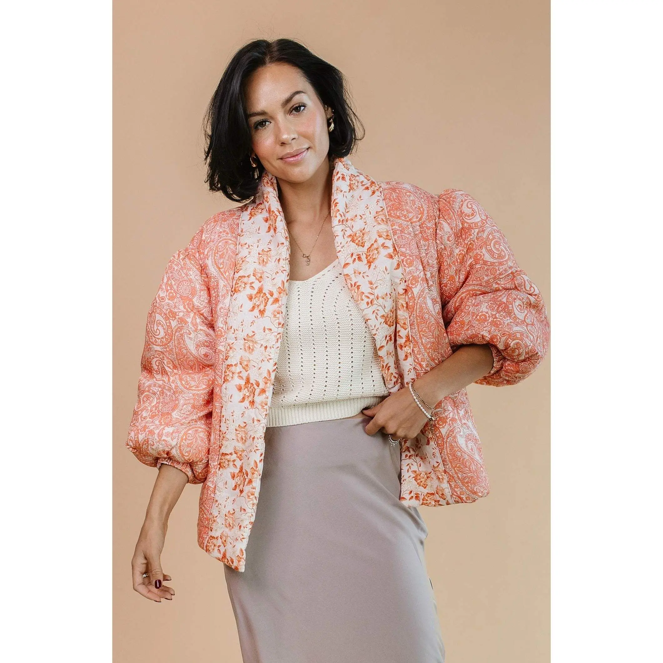 Women's Paisley and Floral Summer Quilted Jacket in Linen and Rayon Material